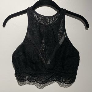 High neck lace bralette with open v back | Aerie